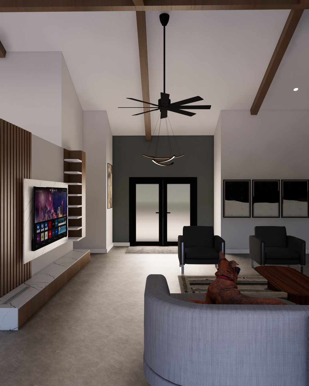Vaulted living room rendering