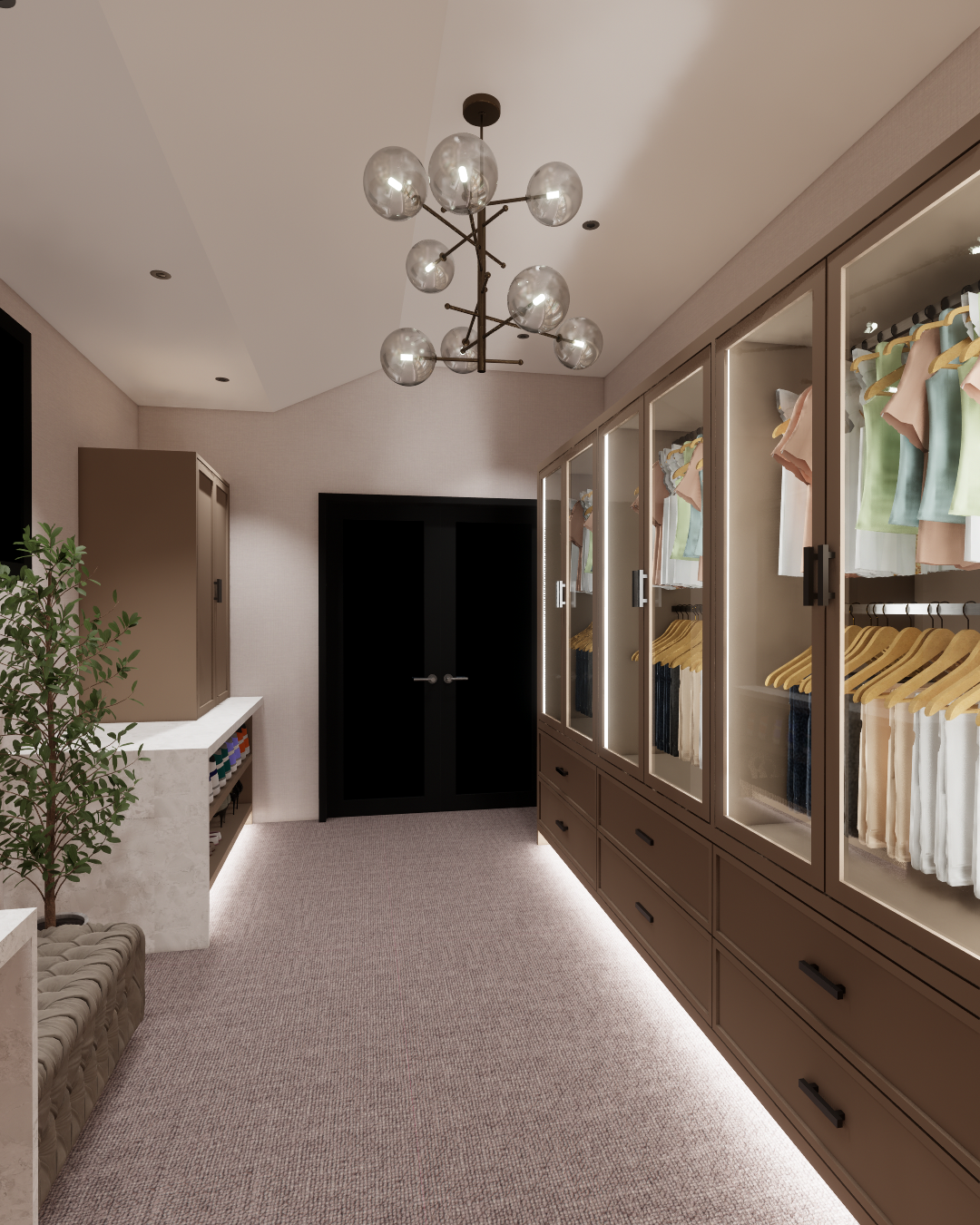 Luxury walk-in dressing room rendering